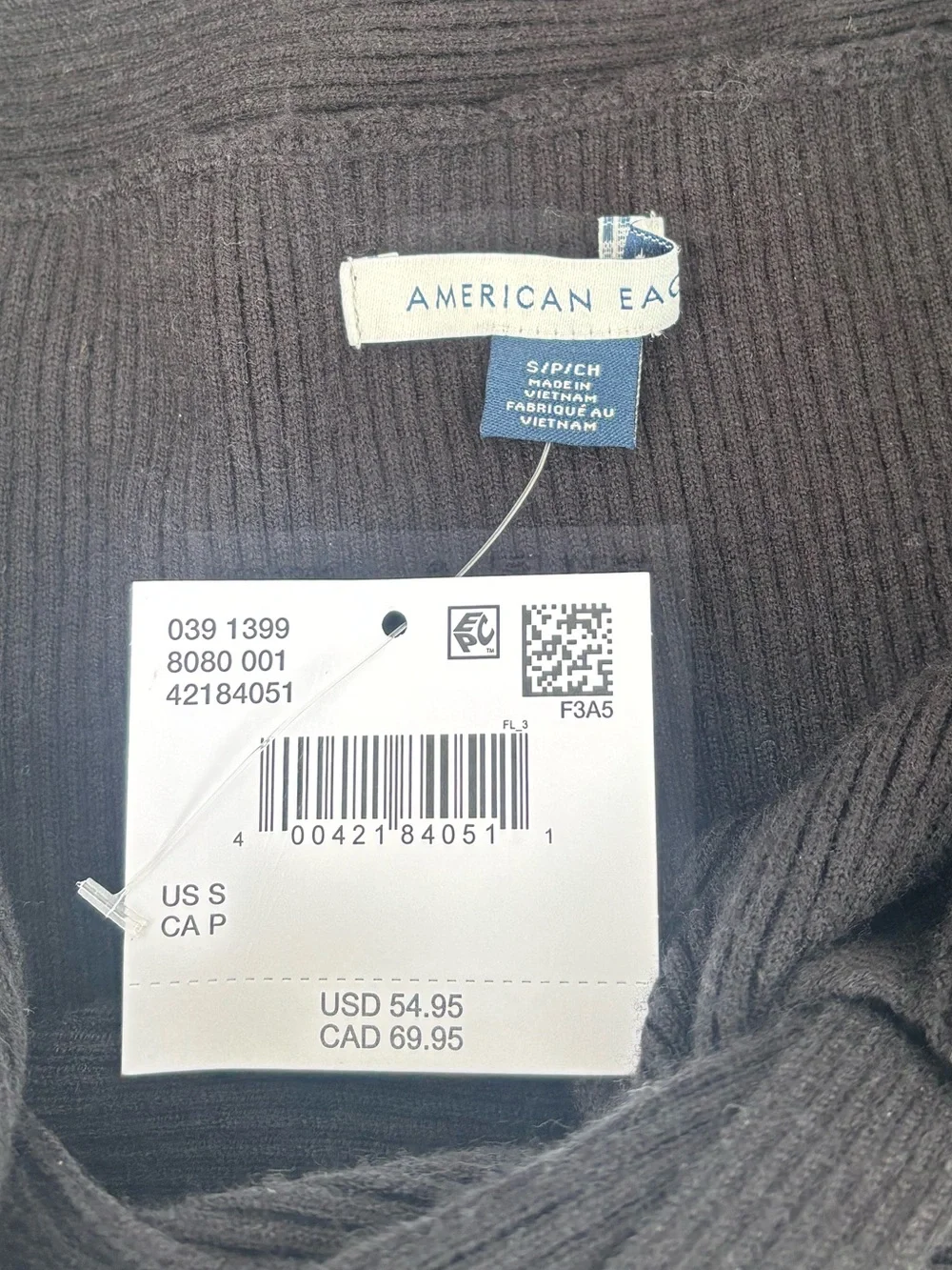 American Eagle Outfitters Black Ribbed Off-Shoulder Dress